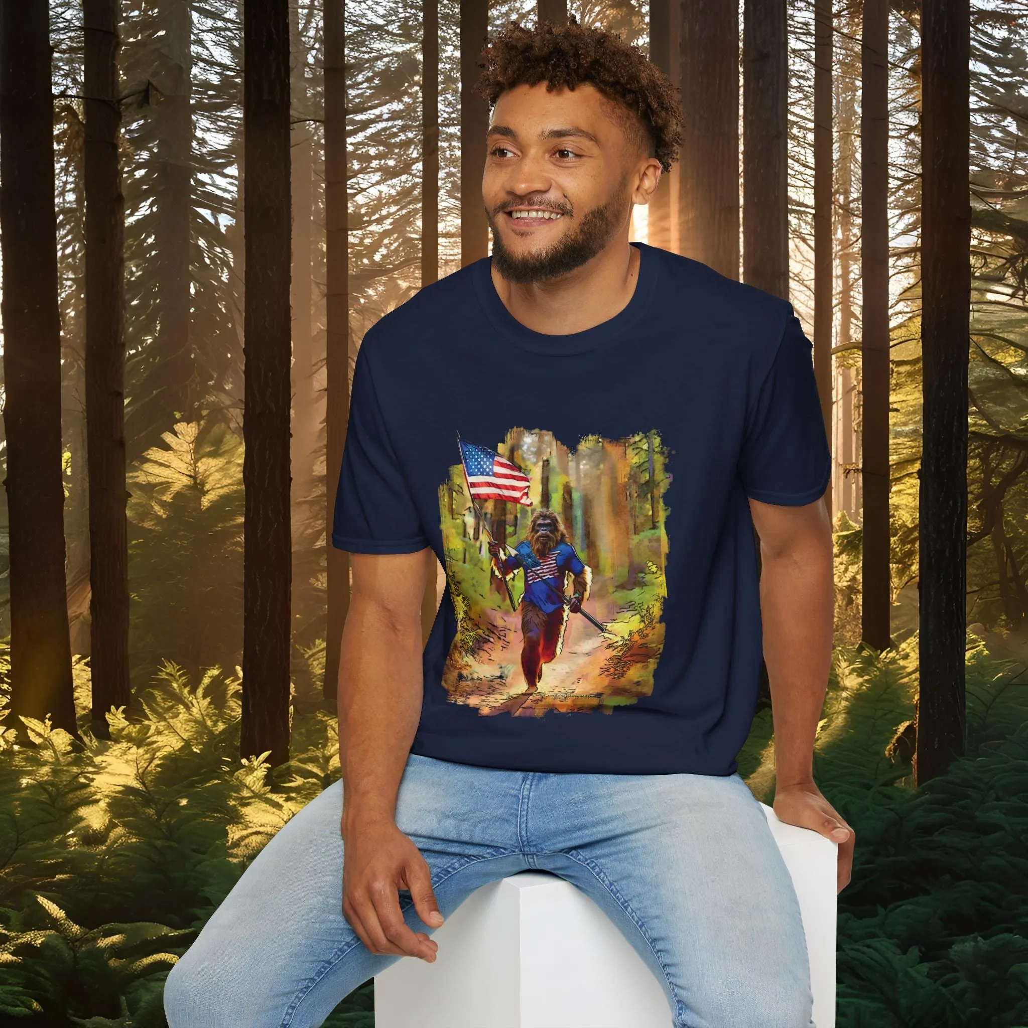 "Run Bigfoot Run" ~ Bigfoot Patriotic T-Shirt