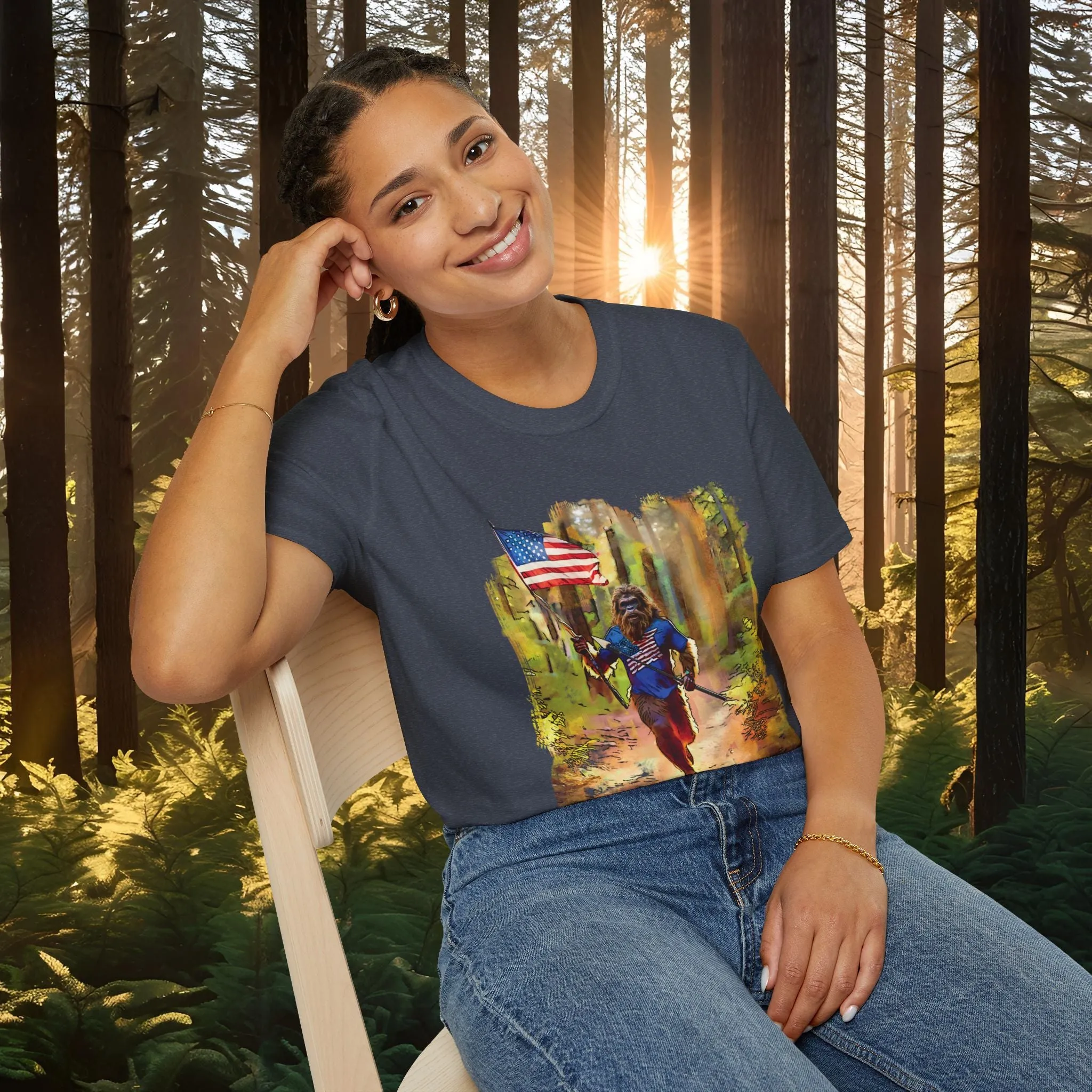 "Run Bigfoot Run" ~ Bigfoot Patriotic T-Shirt