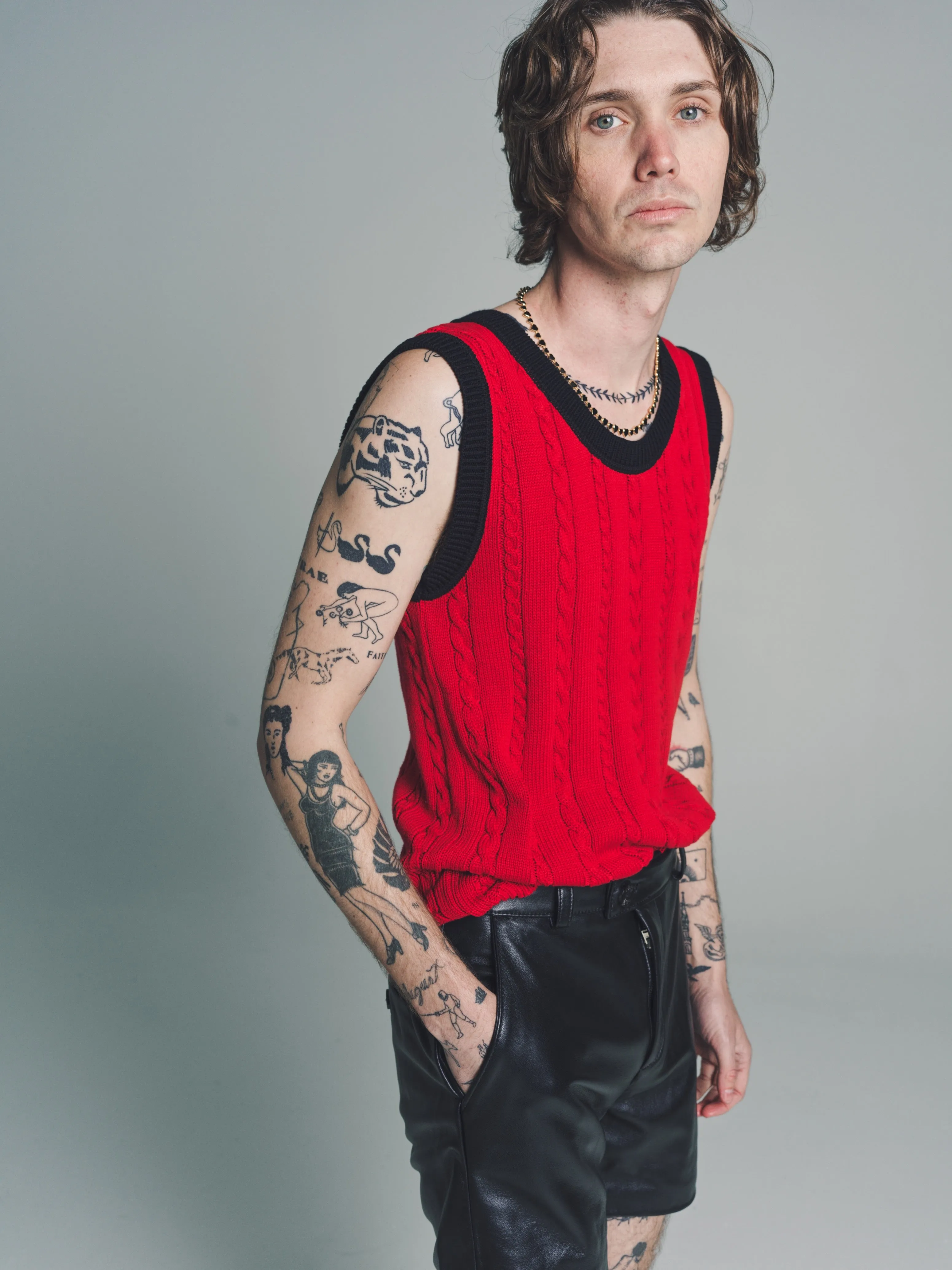 Red Cable Knit Tank Top