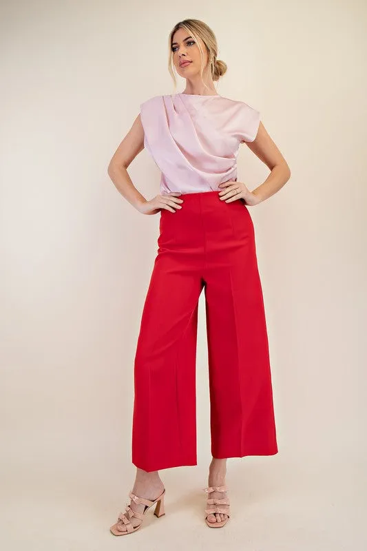 Red high waist wide leg pants