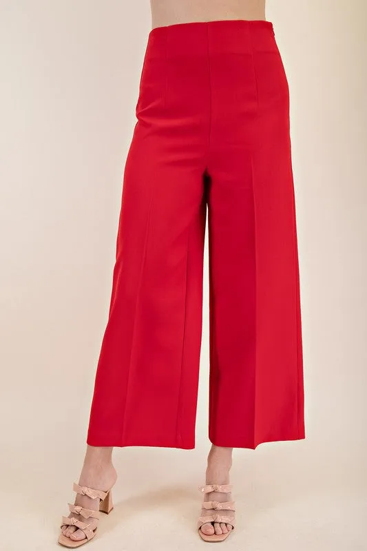 Red high waist wide leg pants
