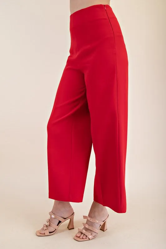 Red high waist wide leg pants