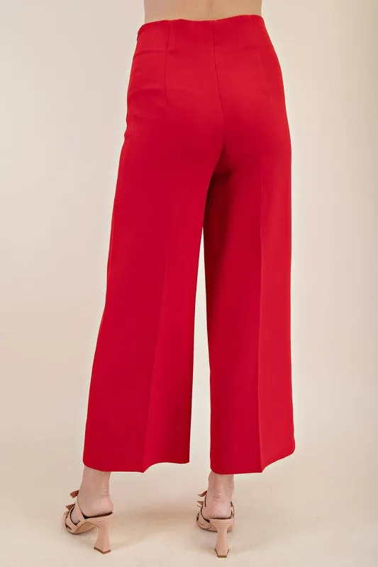Red high waist wide leg pants