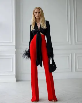 Red trousers "High waist flares"