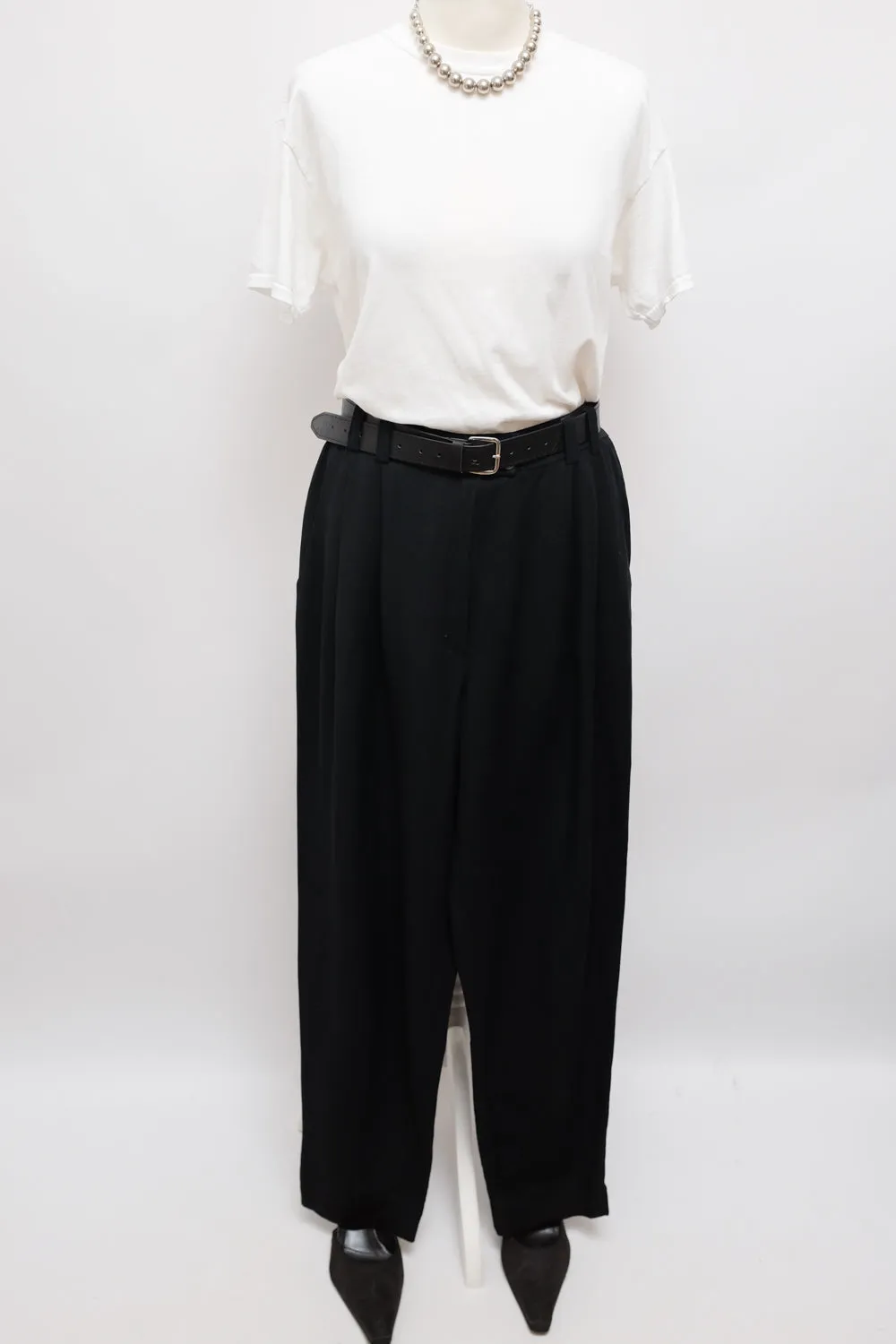 RENE LEZARD BLACK LINEN VISCOSE PLEATED PANTS