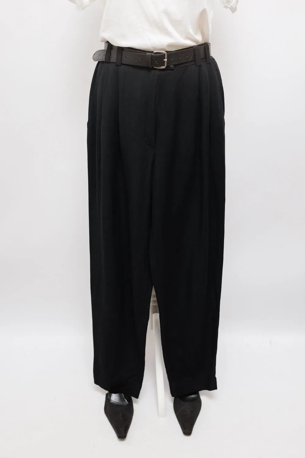RENE LEZARD BLACK LINEN VISCOSE PLEATED PANTS