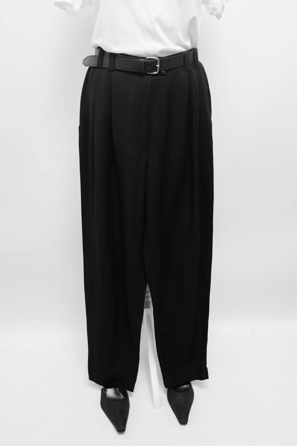 RENE LEZARD BLACK LINEN VISCOSE PLEATED PANTS