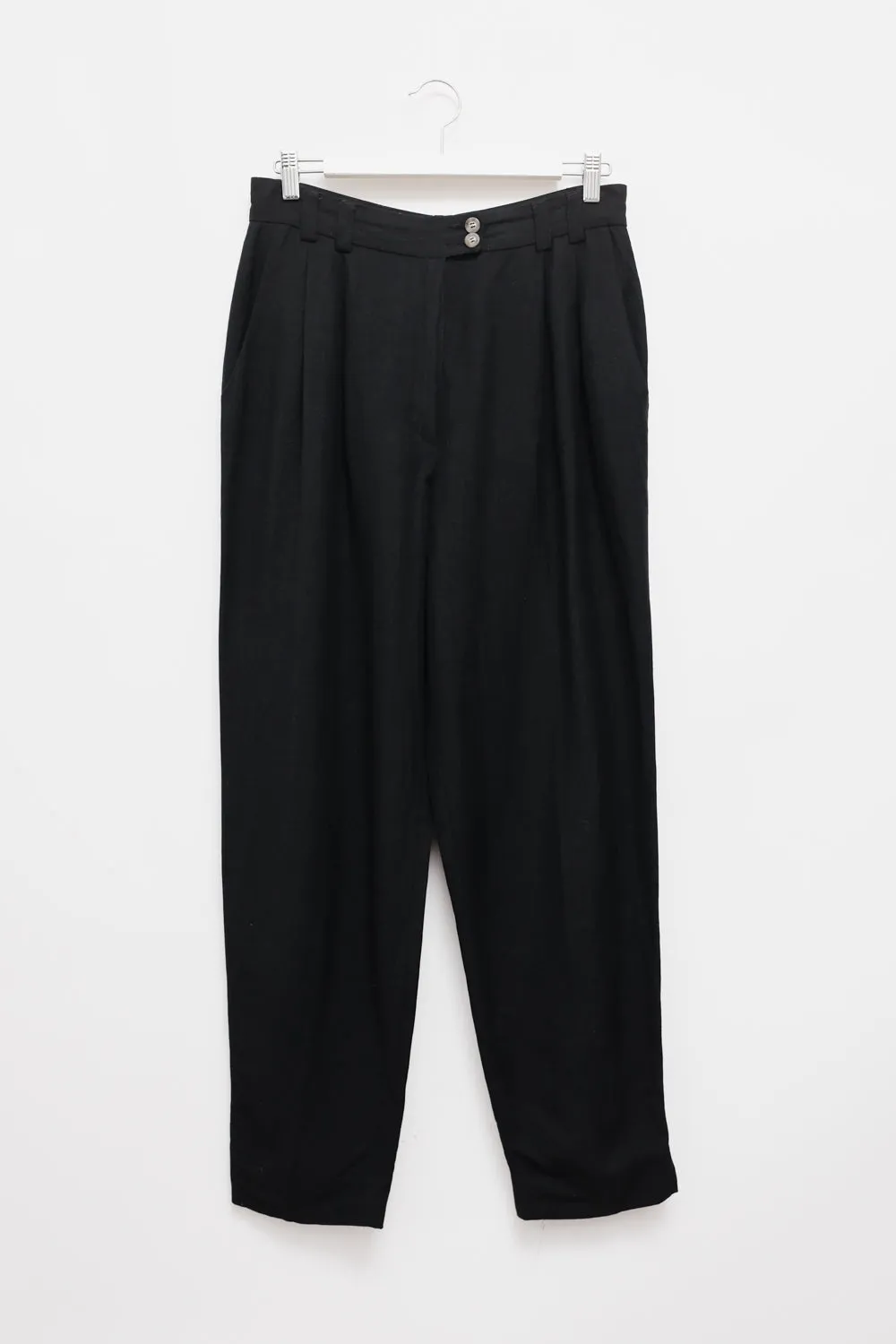 RENE LEZARD BLACK LINEN VISCOSE PLEATED PANTS