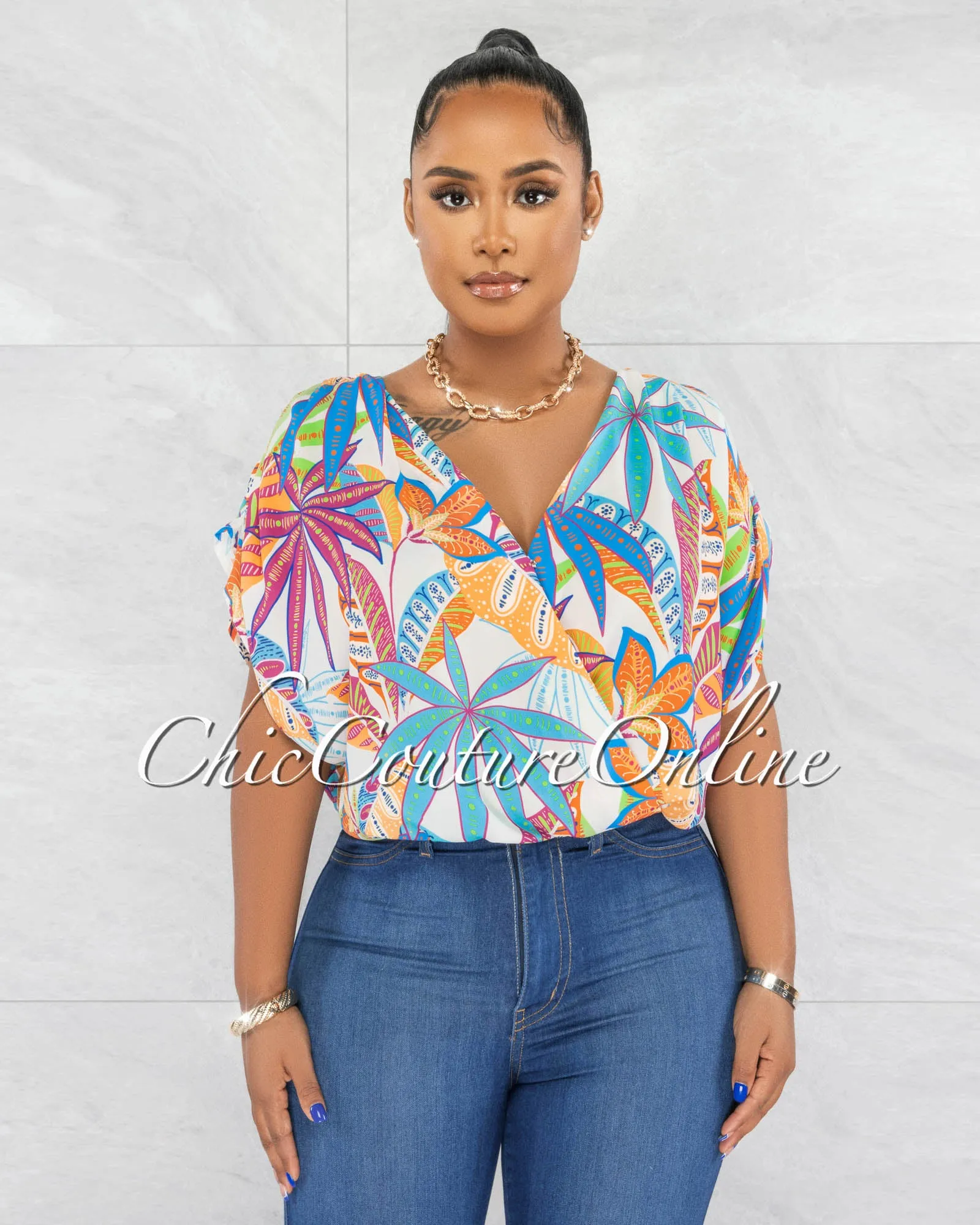 *Renny Multi-Color Print Wide Bodysuit