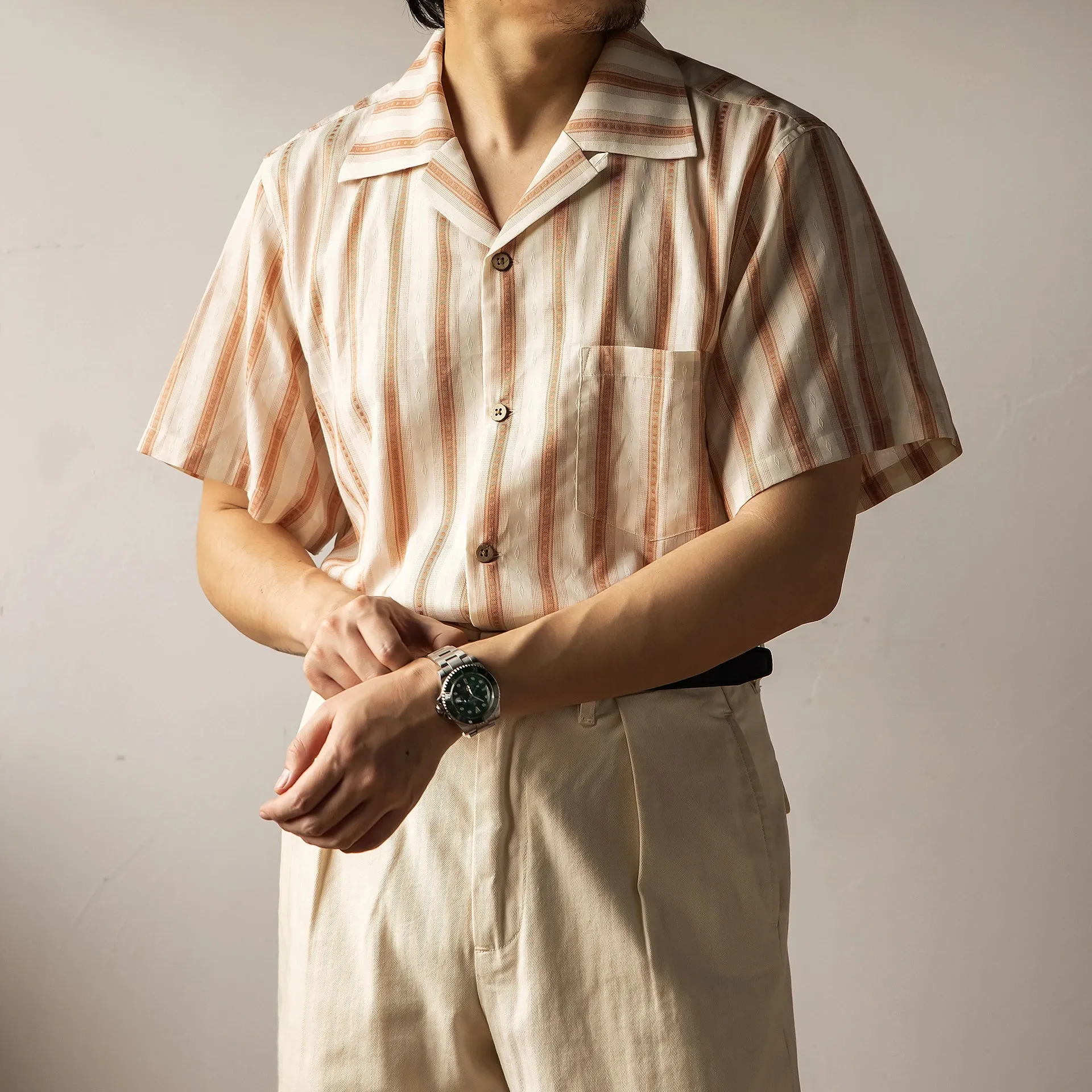 Retro Jacquard Striped Shirts - Vintage Style Holiday Aloha Camp Shirt