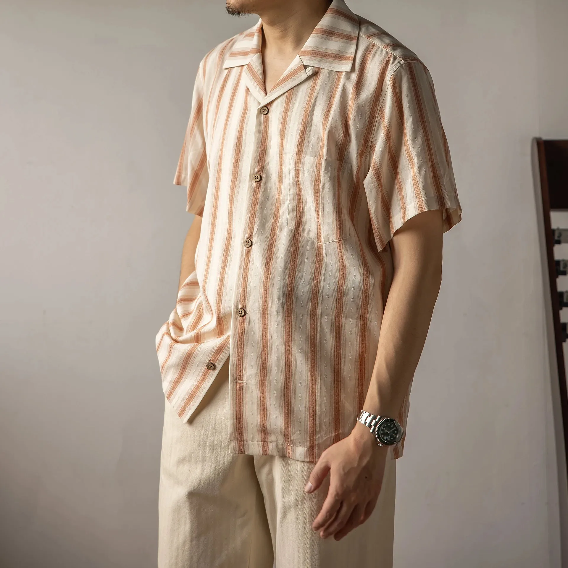 Retro Jacquard Striped Shirts - Vintage Style Holiday Aloha Camp Shirt