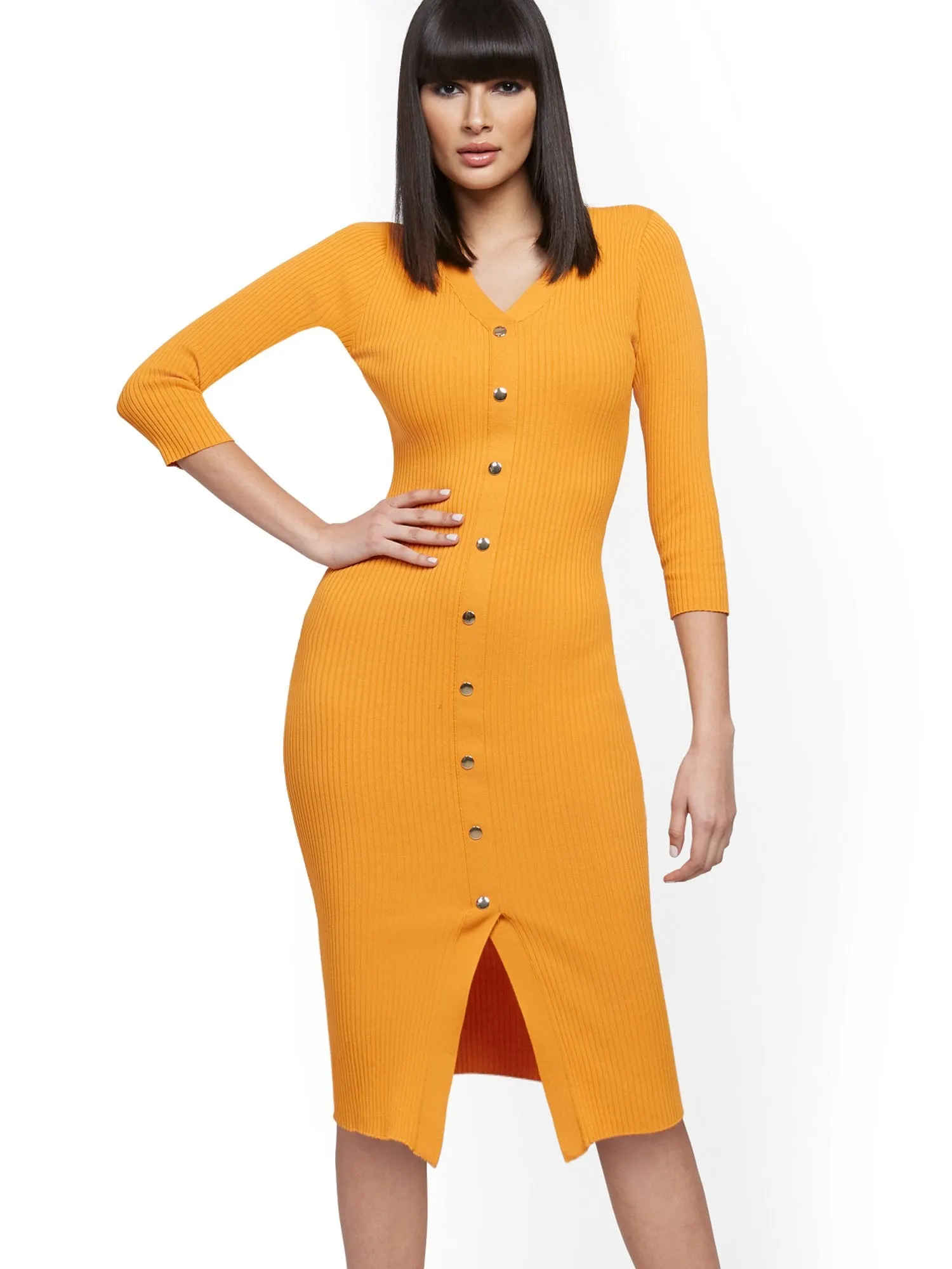 Ribbed Sweater Dress - 7th Avenue
