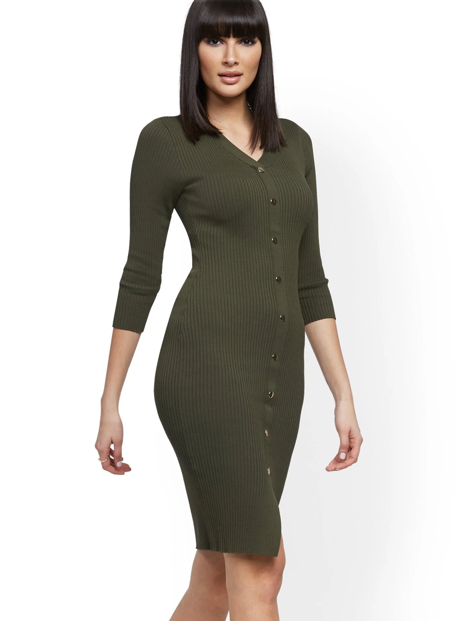 Ribbed Sweater Dress - 7th Avenue