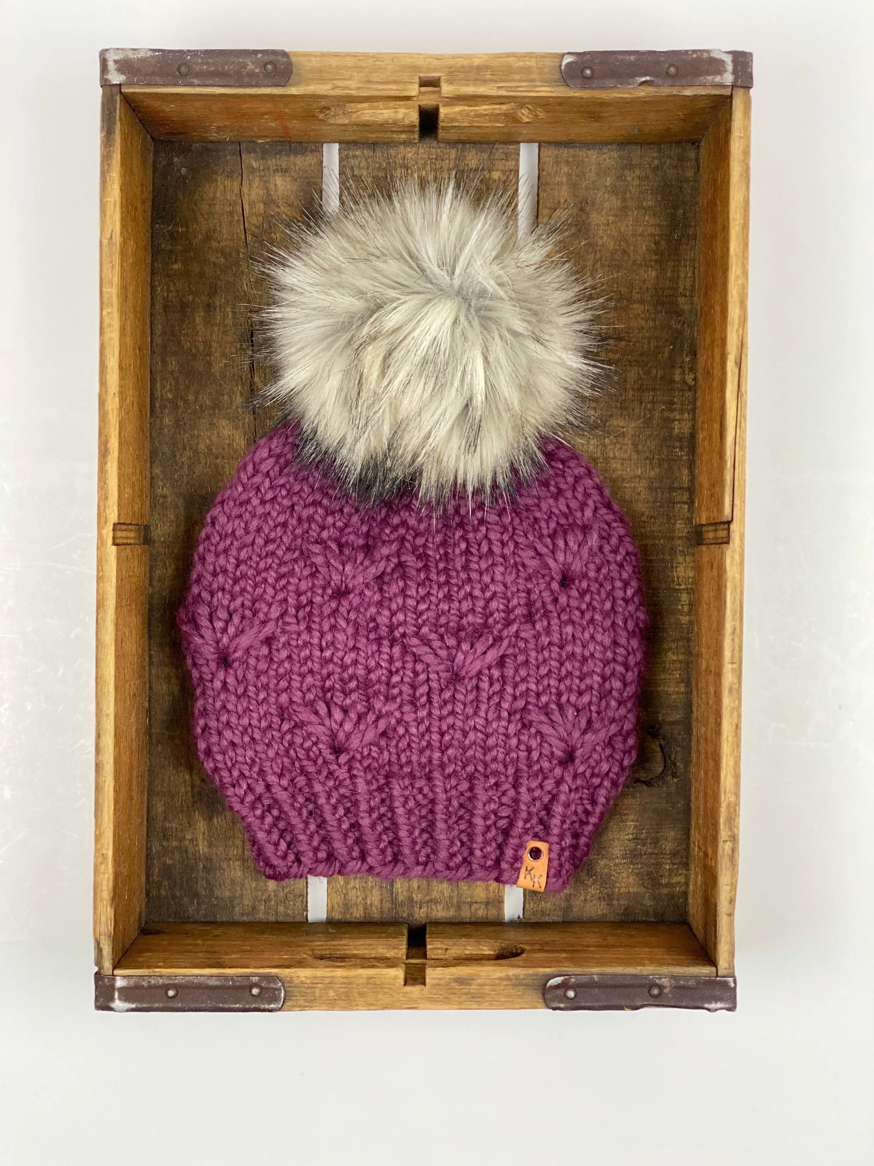 River Walk Beanie Hand Knit Wool Blend Faux Fur Pom Pom Hat