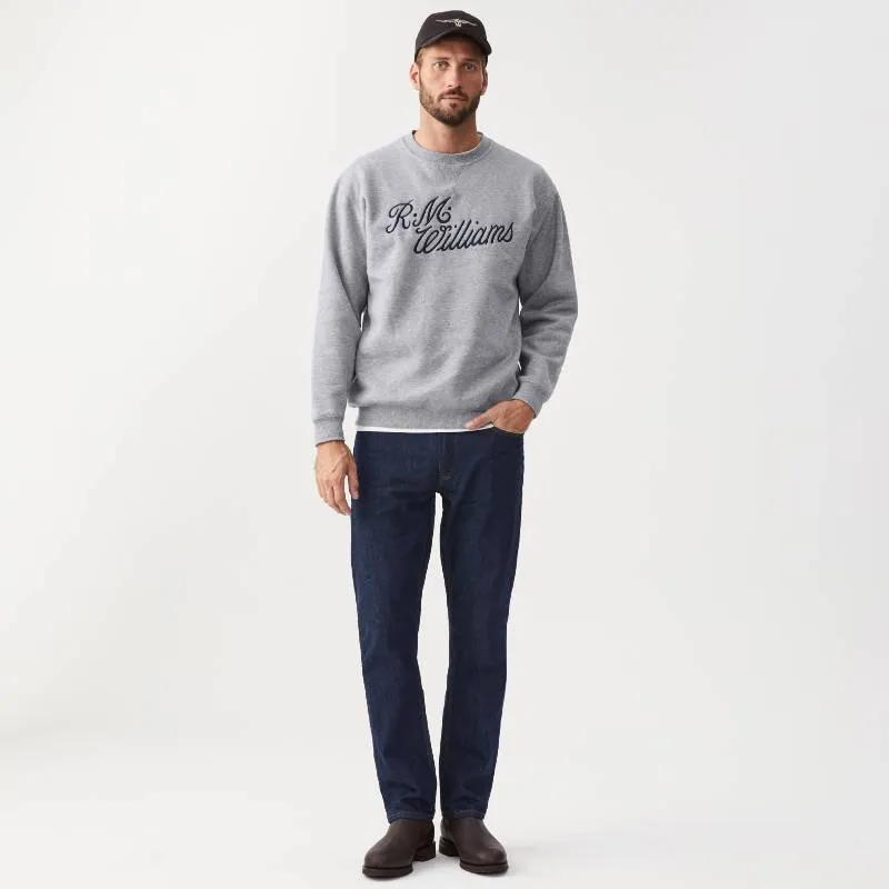 R.M.Williams Script Crew Neck Mens Sweater - Grey/Blue