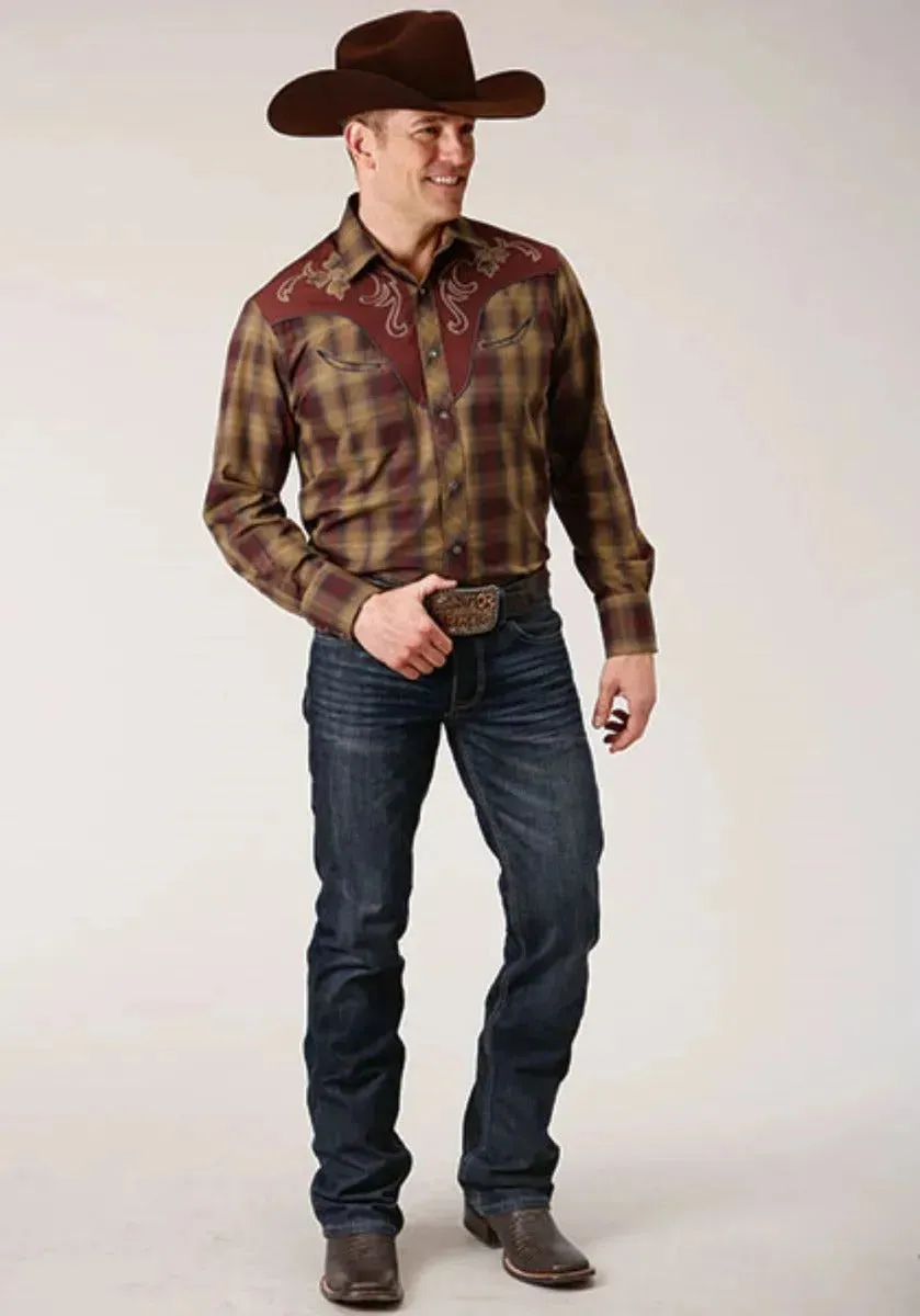 Roper Redwood Ripple (Brown) - Men's Western Shirt (Closeout)