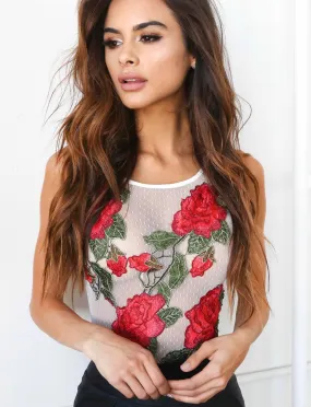 Rose And Vine Bodysuit - White