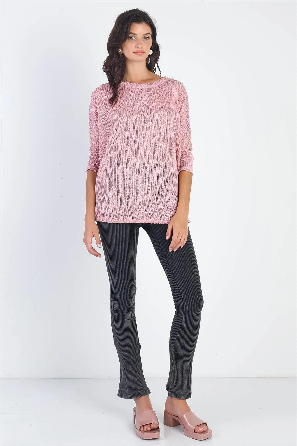 Rose Knit Dolman Midi Sleeve Top