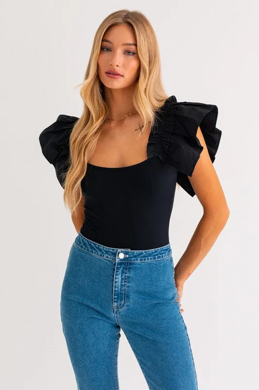 Ruffle Shoulder Bodysuit