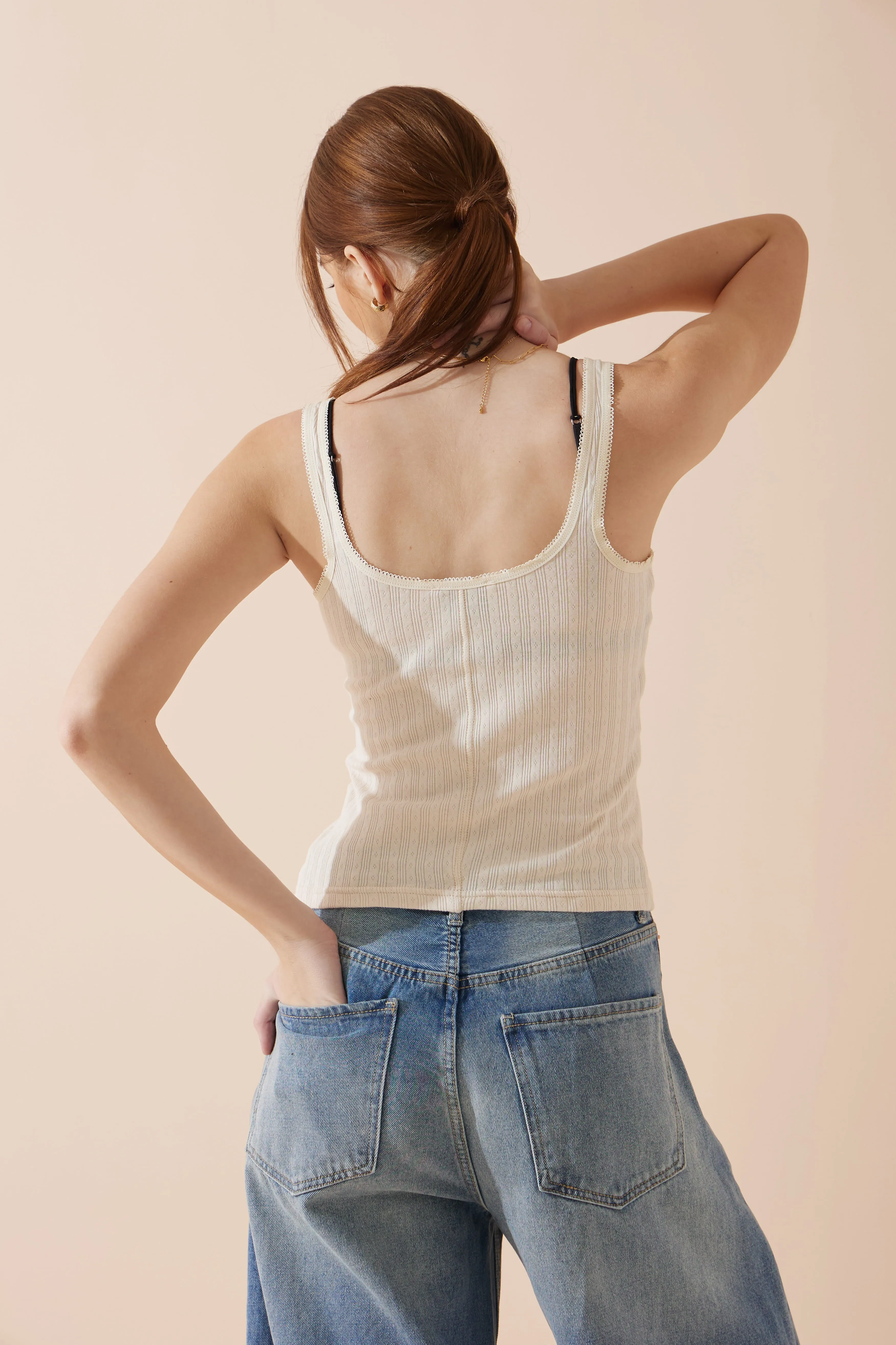 Sadie Beige Button Tank Top