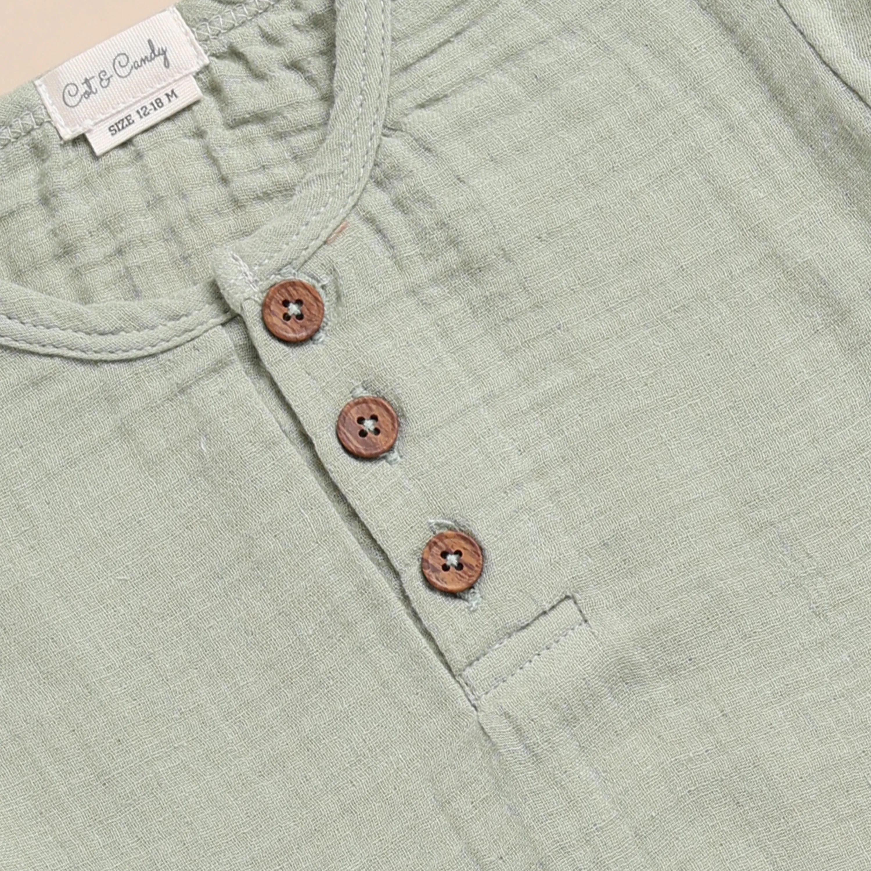 Sage Organic Muslin Short Sleeve Henley Tshirt With Lounge Pant Set