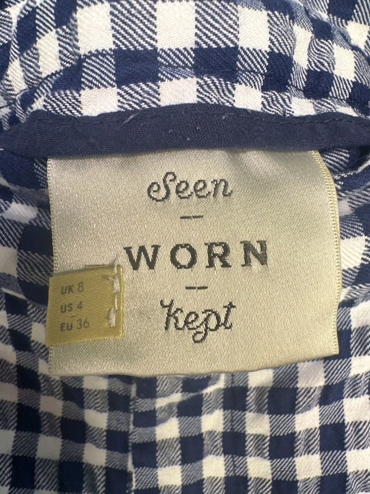 Seen Worn Kept Blue and White Gingham Check Trousers UK 8
