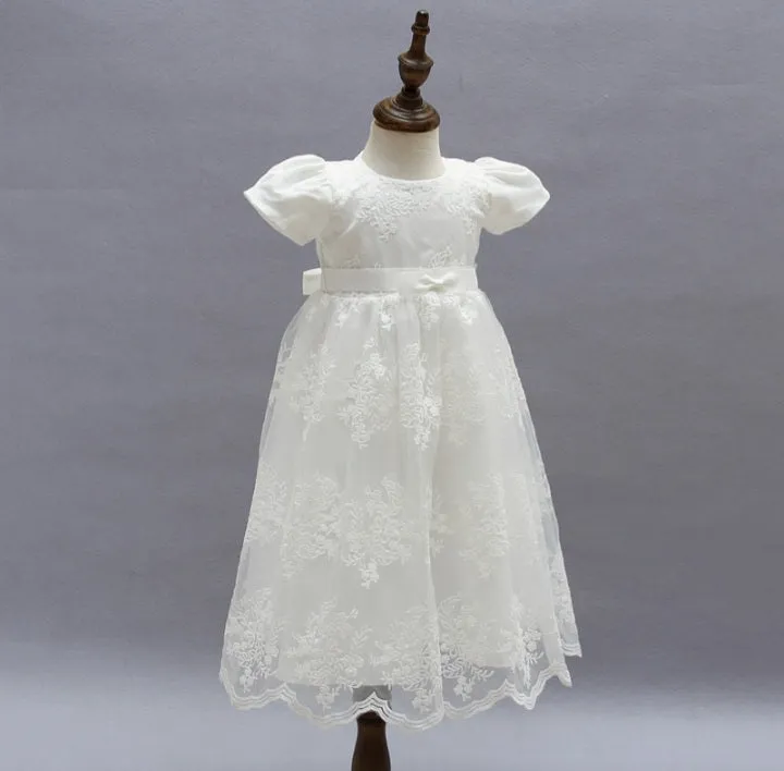 Short Sleeve Lace Christening Dress (3M-18M)