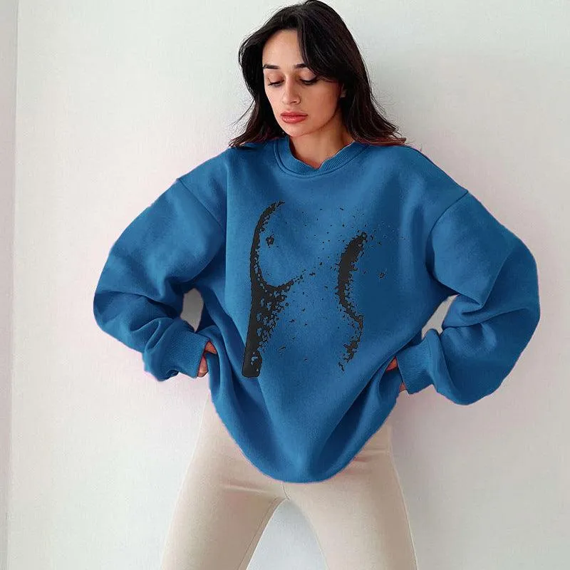 Simple Printed Loose Round sweater