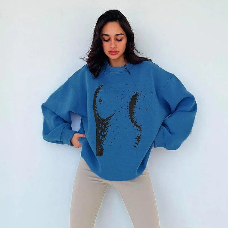 Simple Printed Loose Round sweater