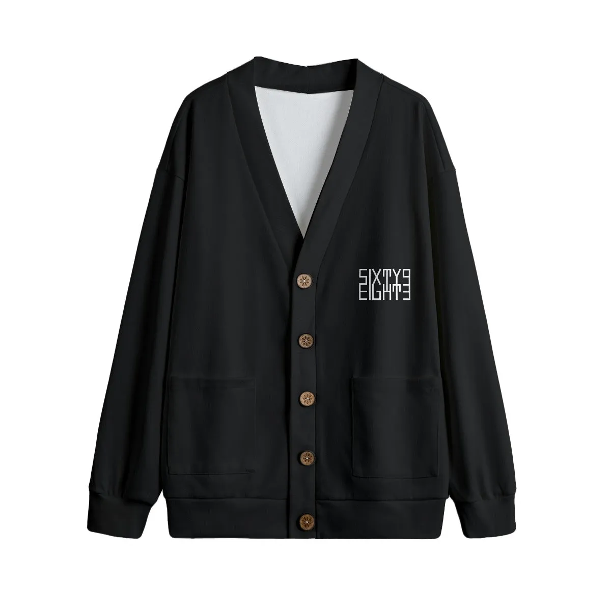 Sixty Eight 93 Logo White Black Unisex V-Neck Knitted Fleece Cardigan