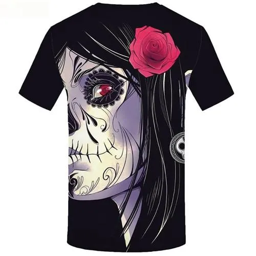 Skull T-shirt Men Beauty Tshirts Novelty Rose Tshirts Casual Character Shirt Print Black T-shirts Graphic Short Sleeve