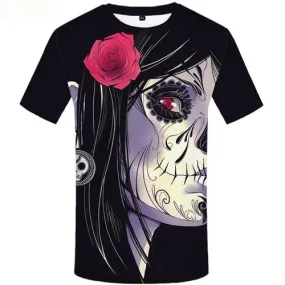 Skull T-shirt Men Beauty Tshirts Novelty Rose Tshirts Casual Character Shirt Print Black T-shirts Graphic Short Sleeve
