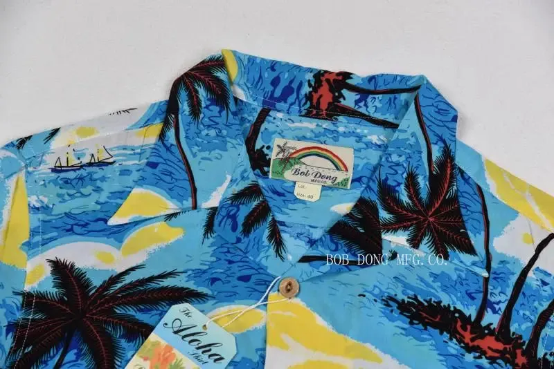 Sky Blue Ocean Hawaiian Shirts with Coconut Palm Sailboat Print