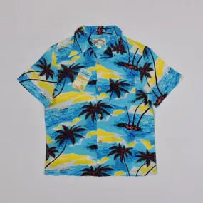 Sky Blue Ocean Hawaiian Shirts with Coconut Palm Sailboat Print