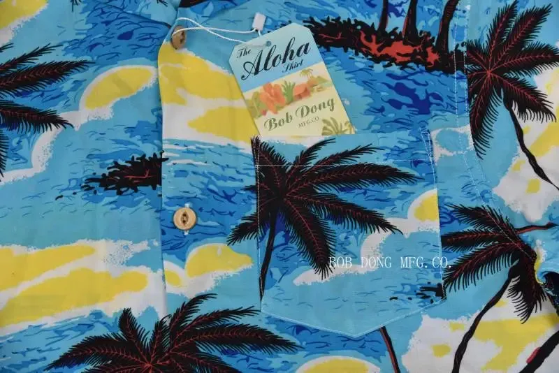 Sky Blue Ocean Hawaiian Shirts with Coconut Palm Sailboat Print