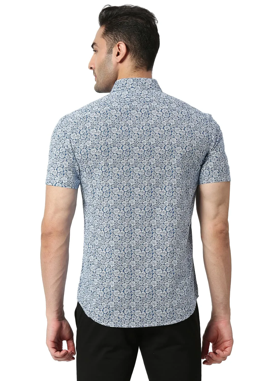 Slim Fit Cotton Slub Printed Halfsleeves Shirt