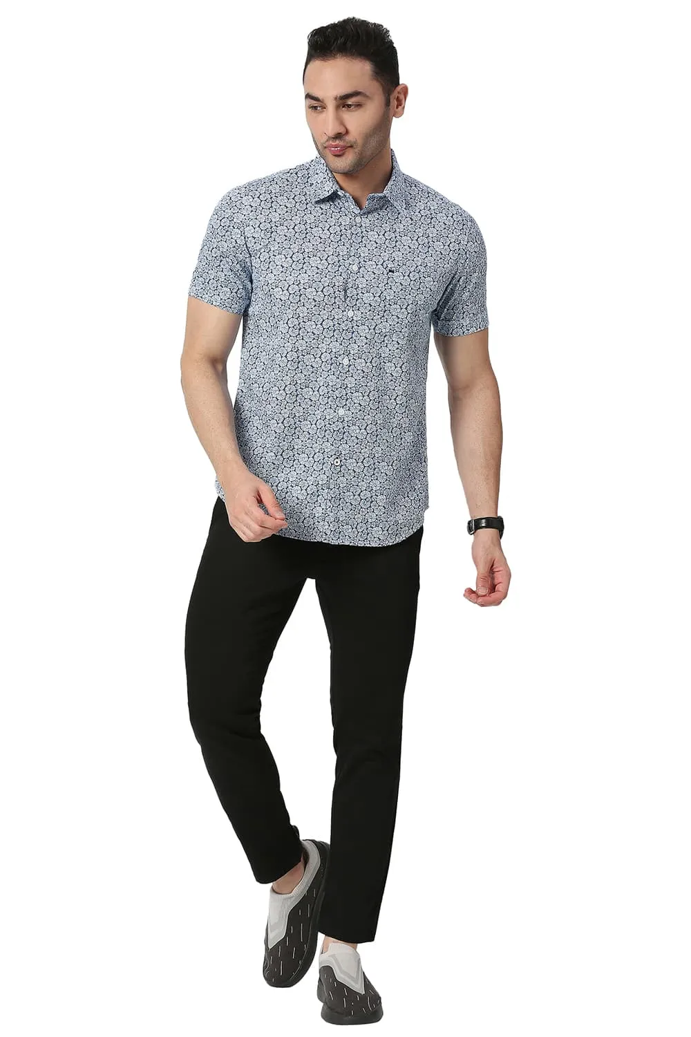 Slim Fit Cotton Slub Printed Halfsleeves Shirt