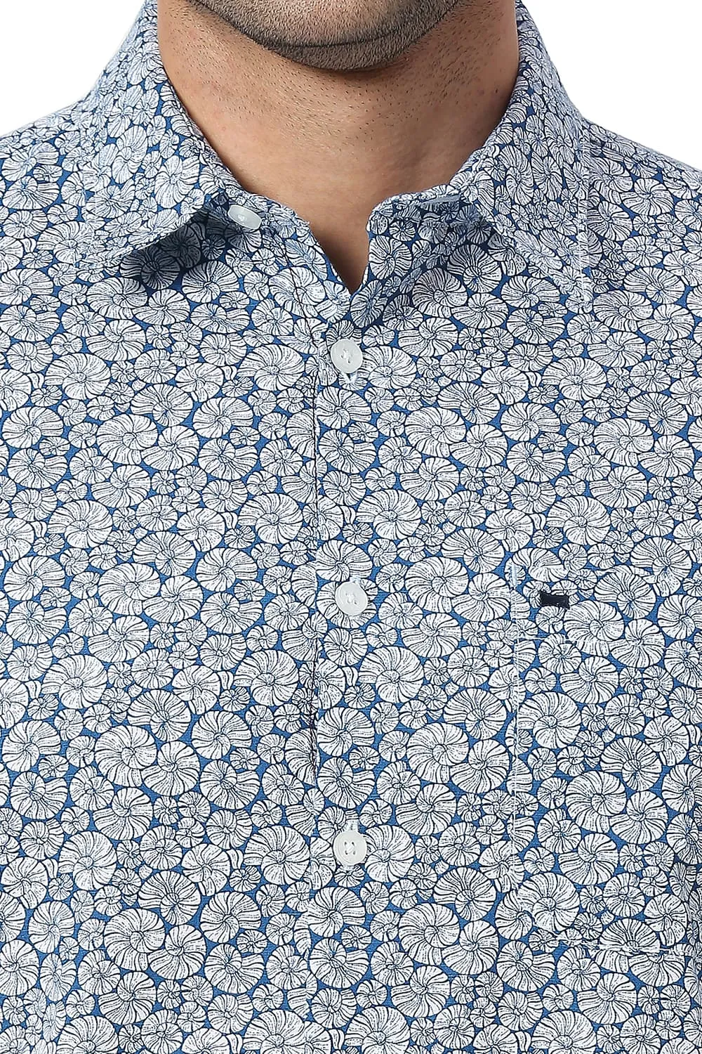 Slim Fit Cotton Slub Printed Halfsleeves Shirt
