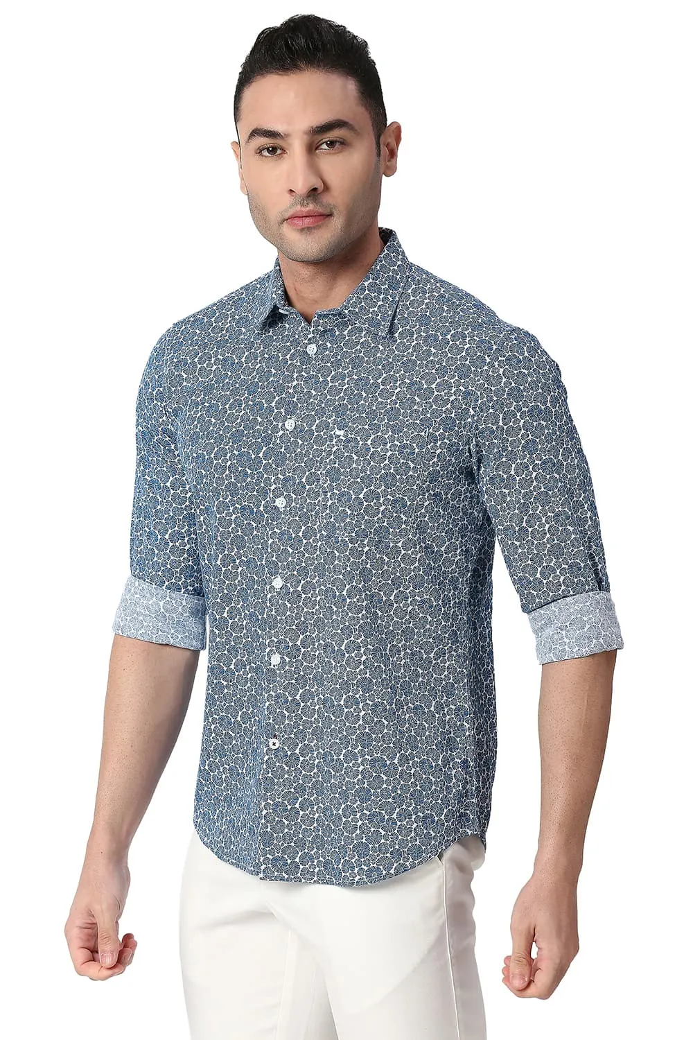 Slim Fit Cotton Slub Printed Shirt