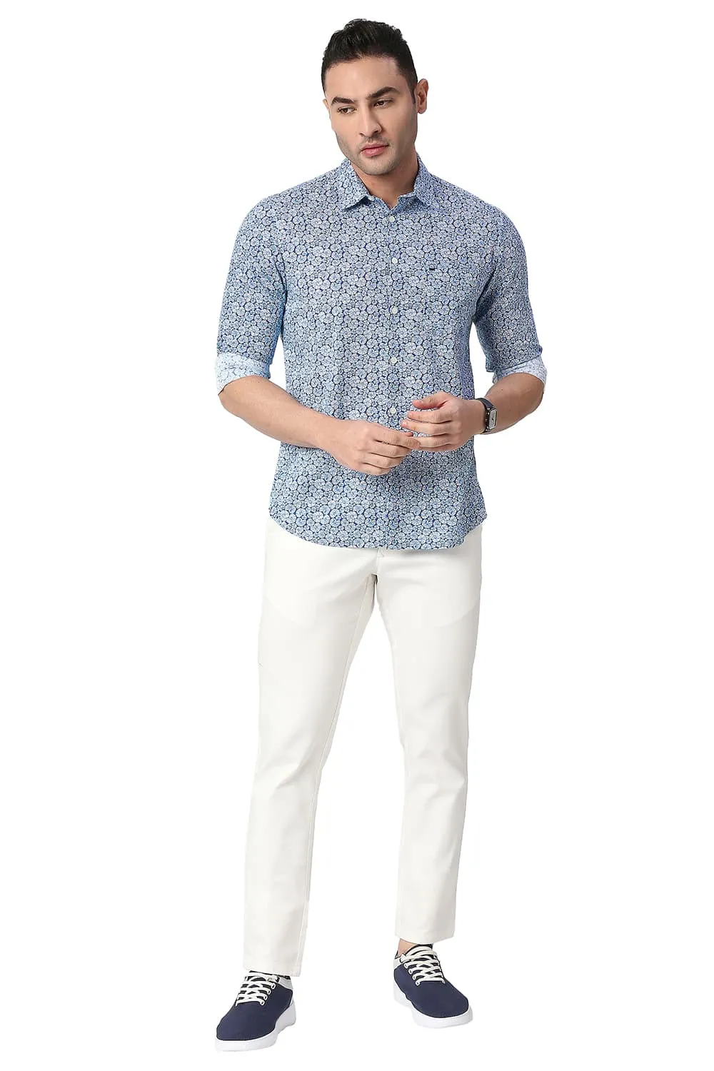 Slim Fit Cotton Slub Printed Shirt