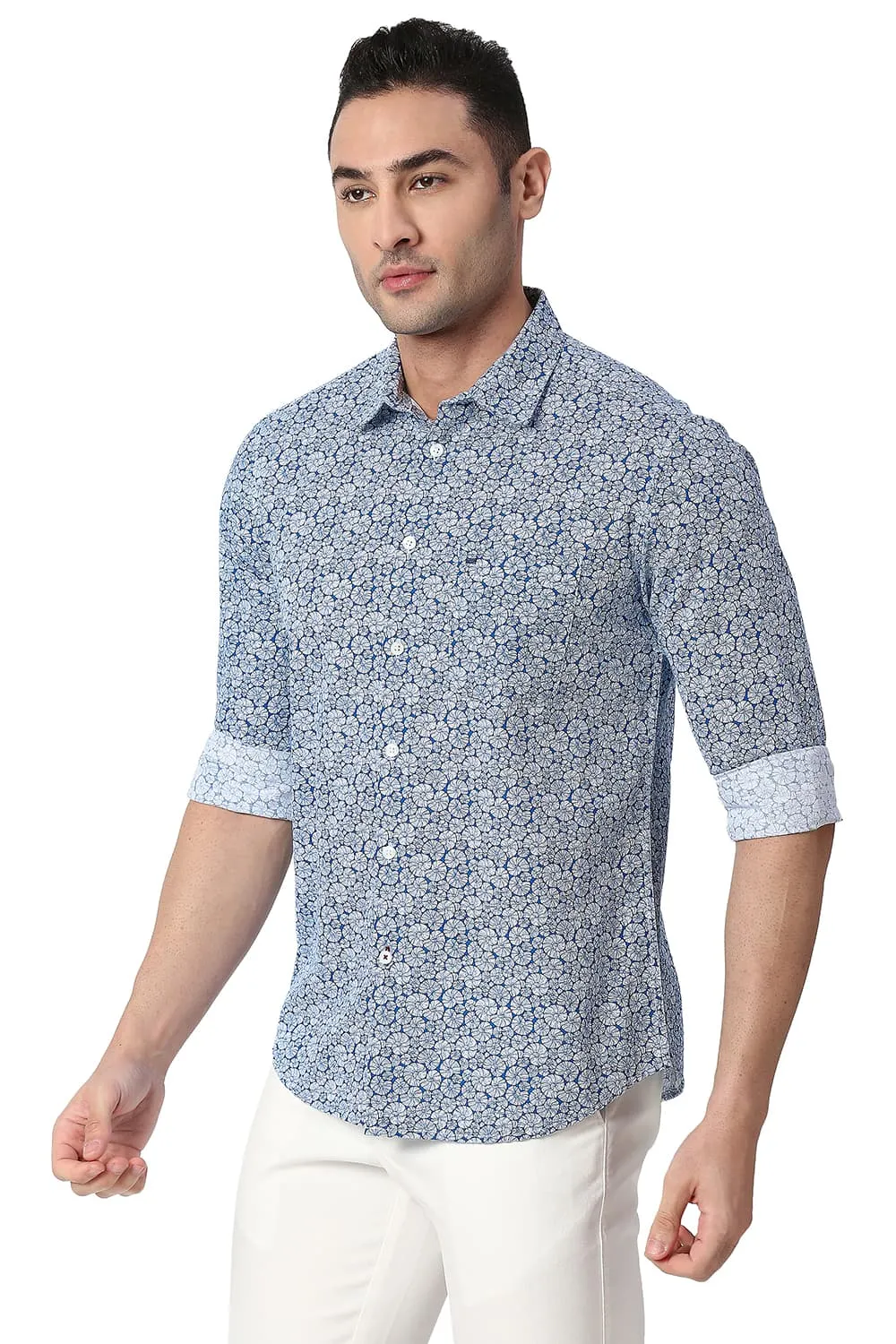 Slim Fit Cotton Slub Printed Shirt