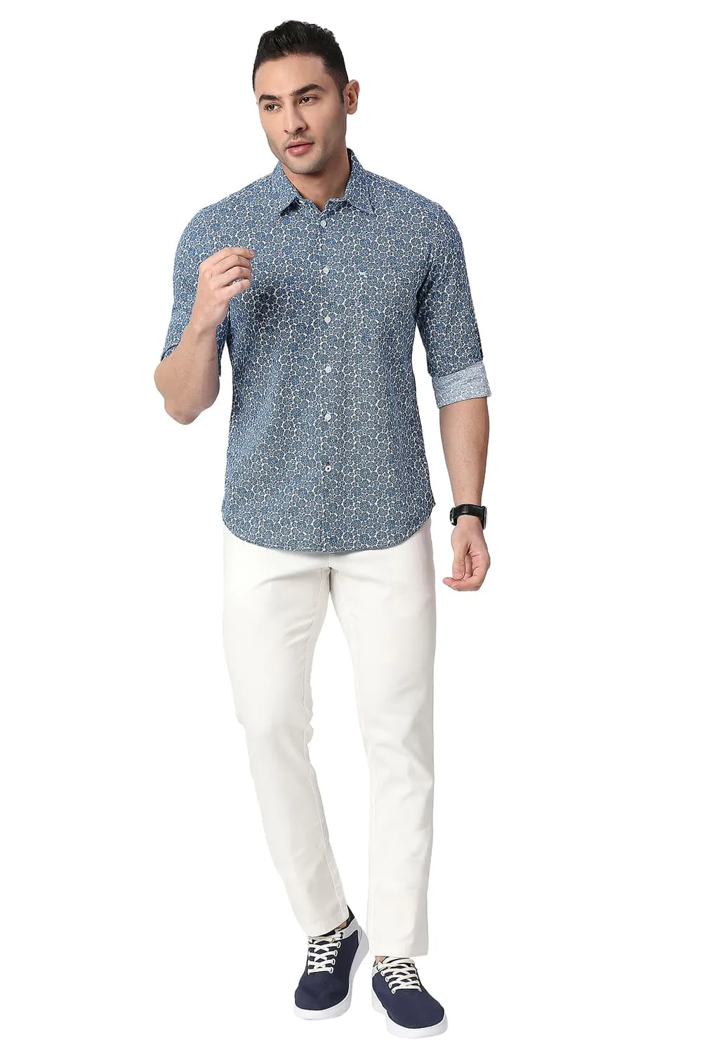 Slim Fit Cotton Slub Printed Shirt
