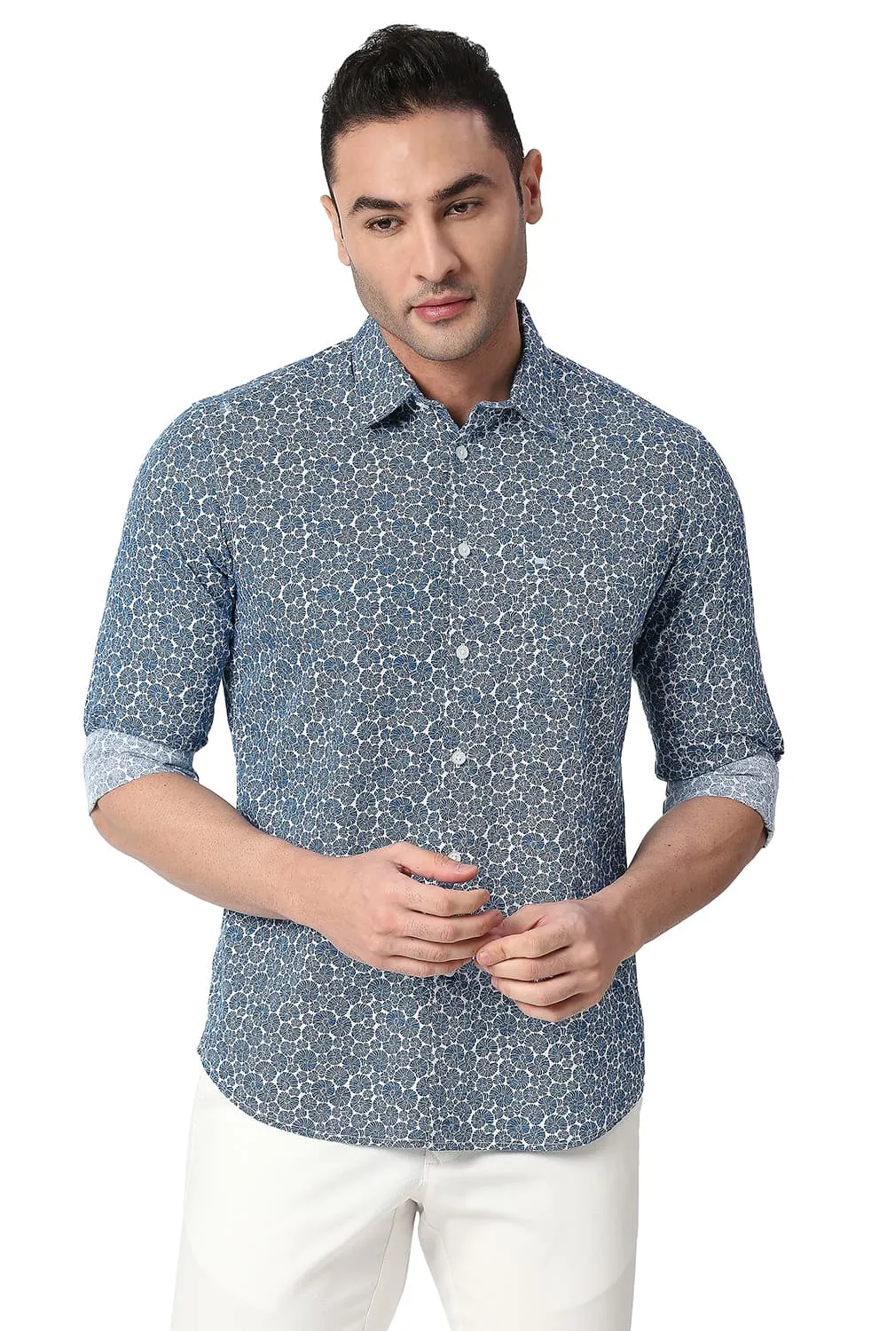 Slim Fit Cotton Slub Printed Shirt