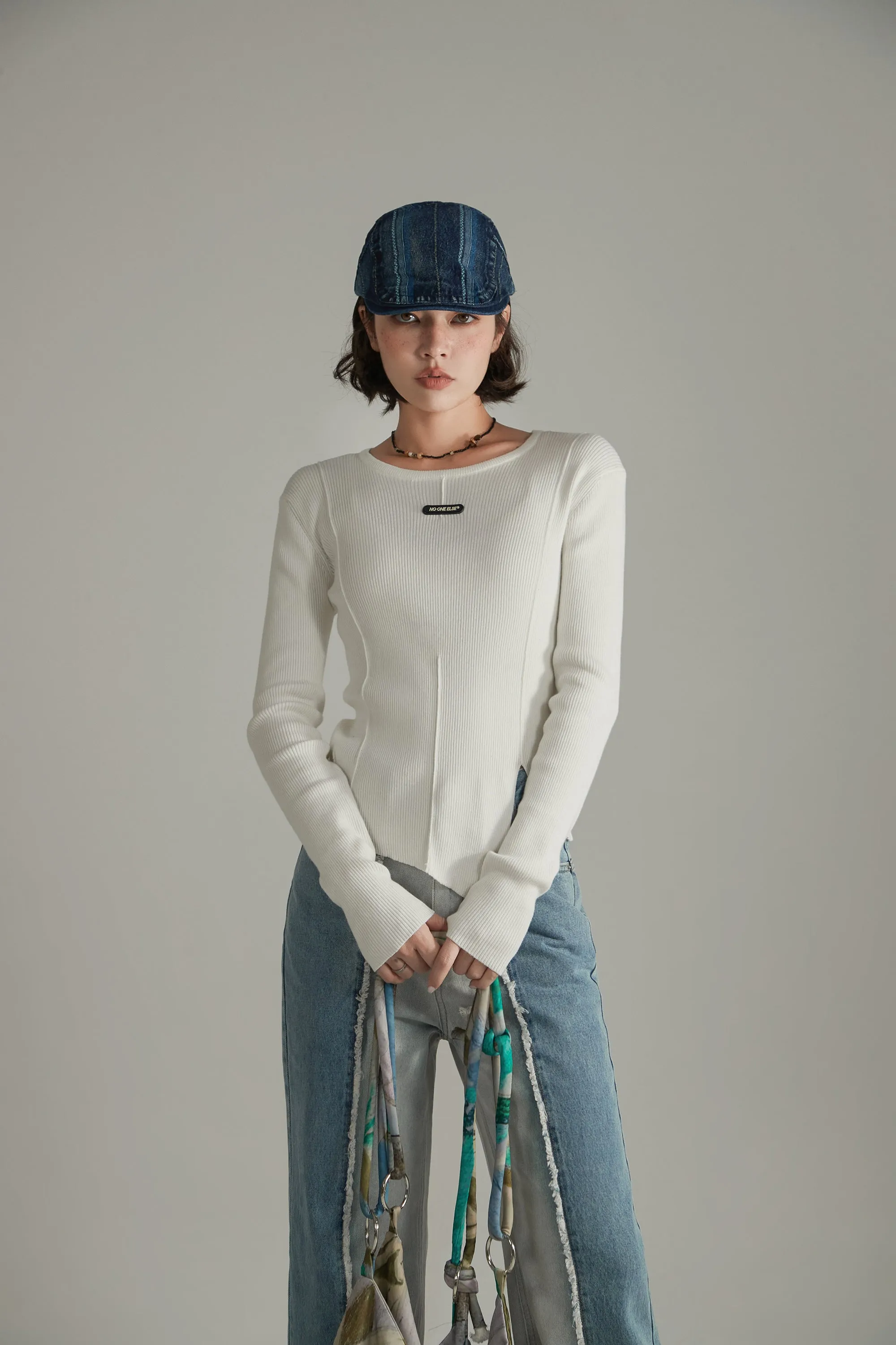 Slit Knit Long Sleeve Top