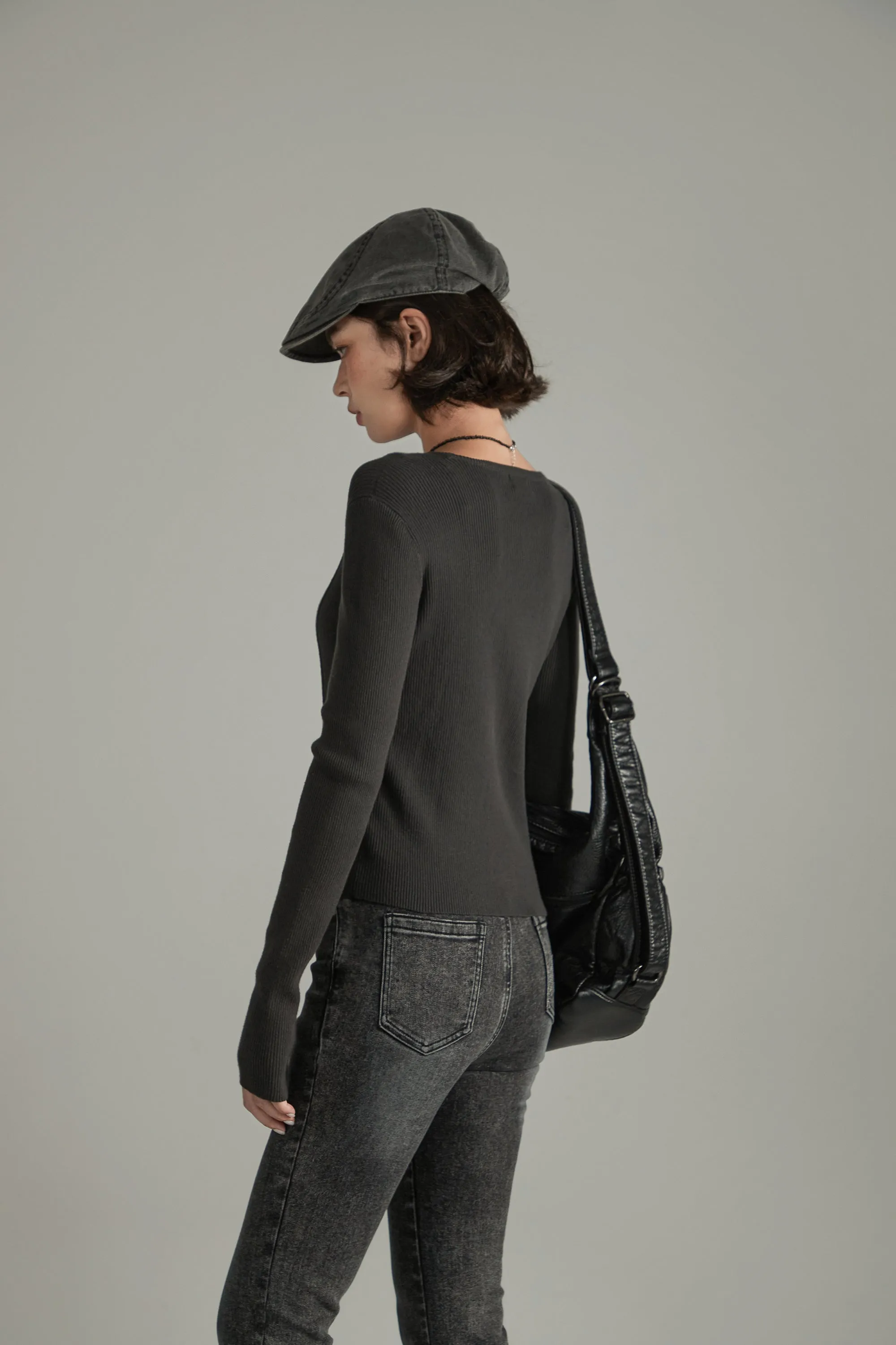 Slit Knit Long Sleeve Top