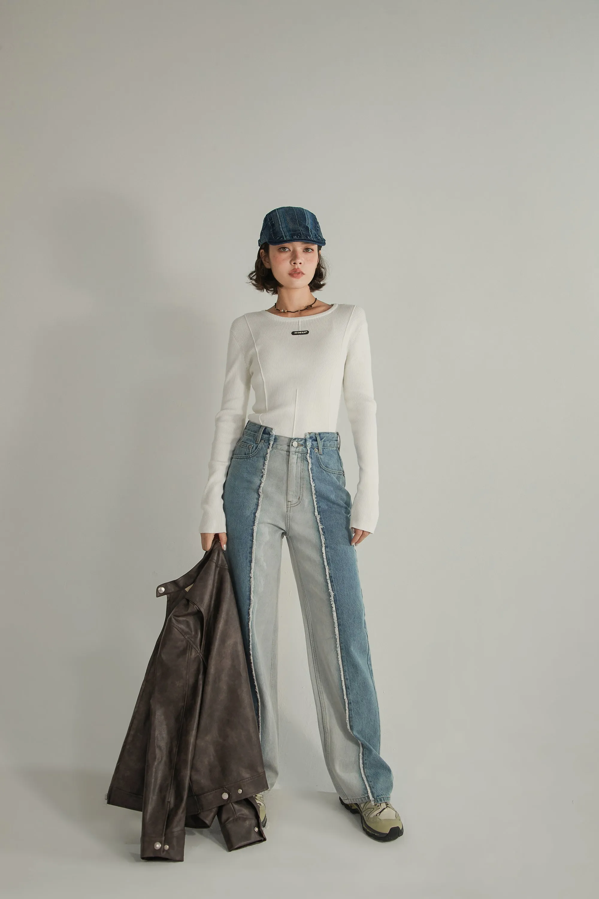 Slit Knit Long Sleeve Top