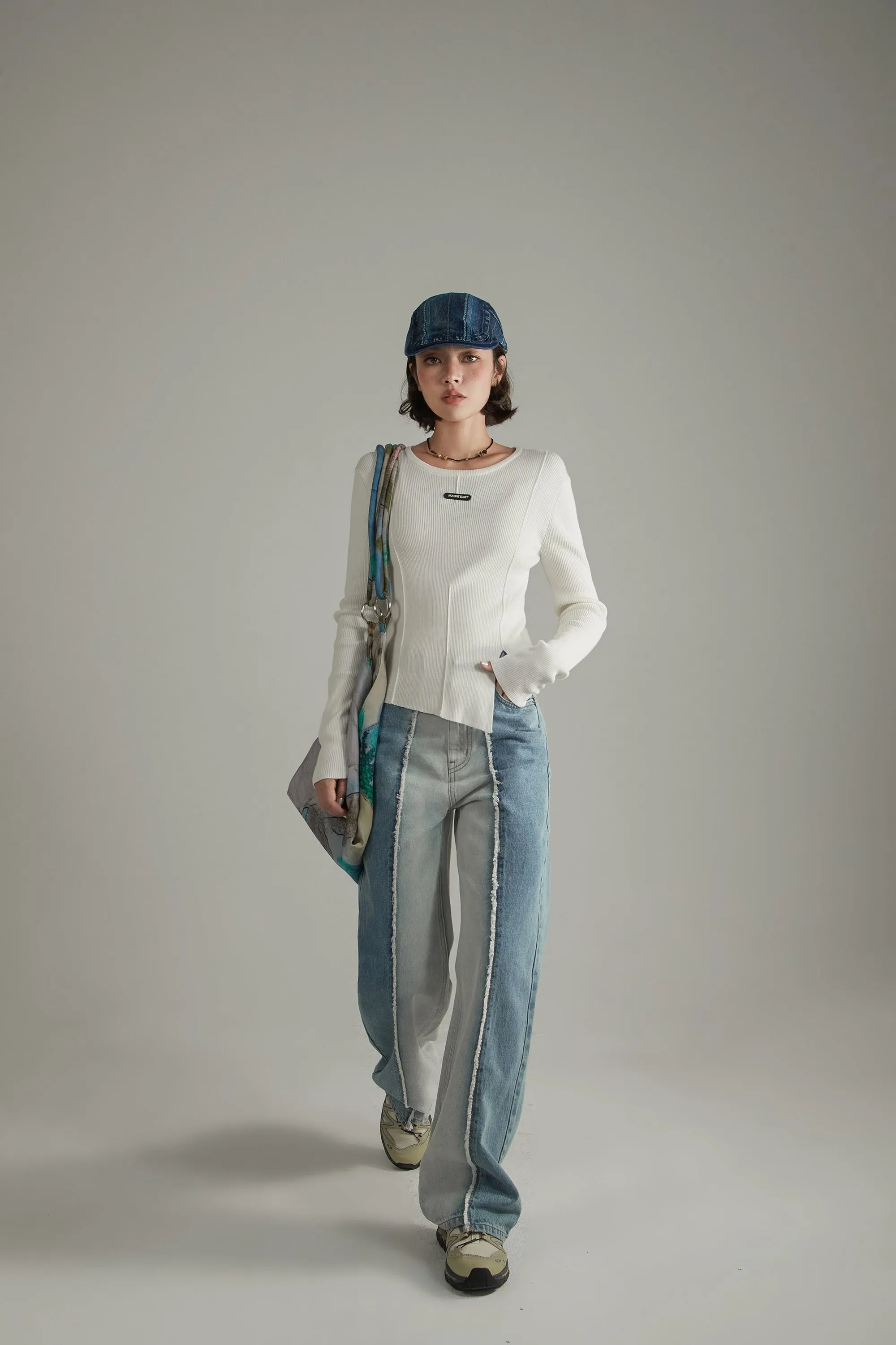 Slit Knit Long Sleeve Top