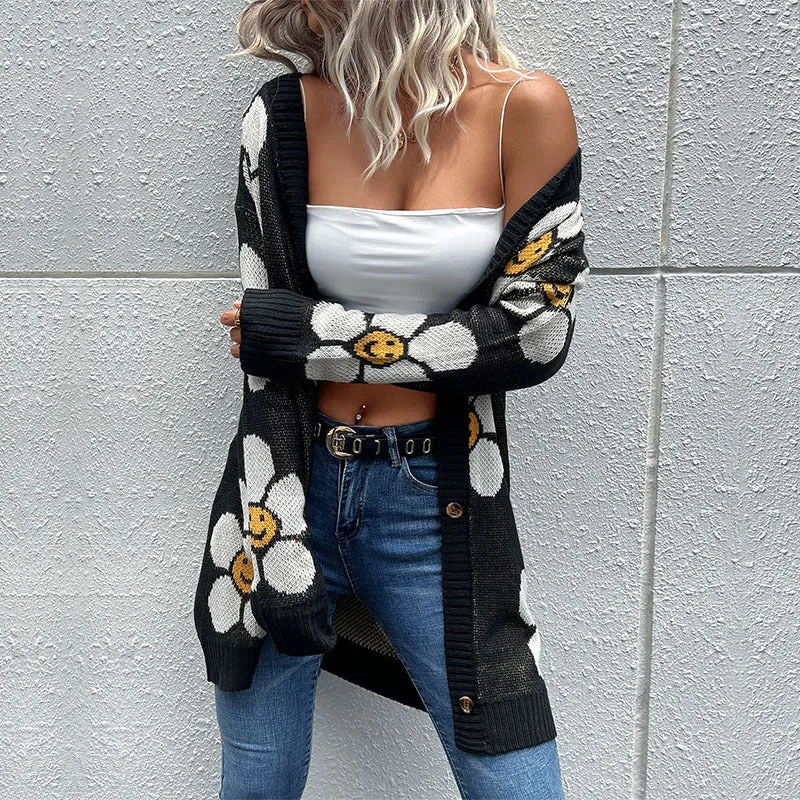 Smiley Face Flowers Cardigan - Super Cute