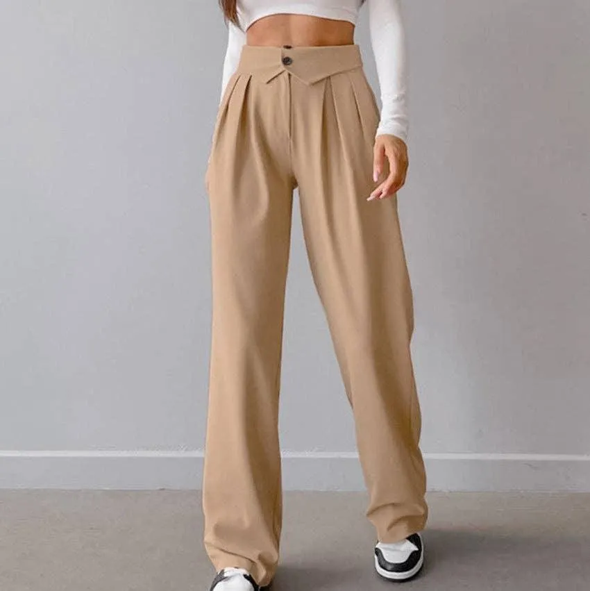 Solid Color High Waist Straight Leg Pants C-K2227