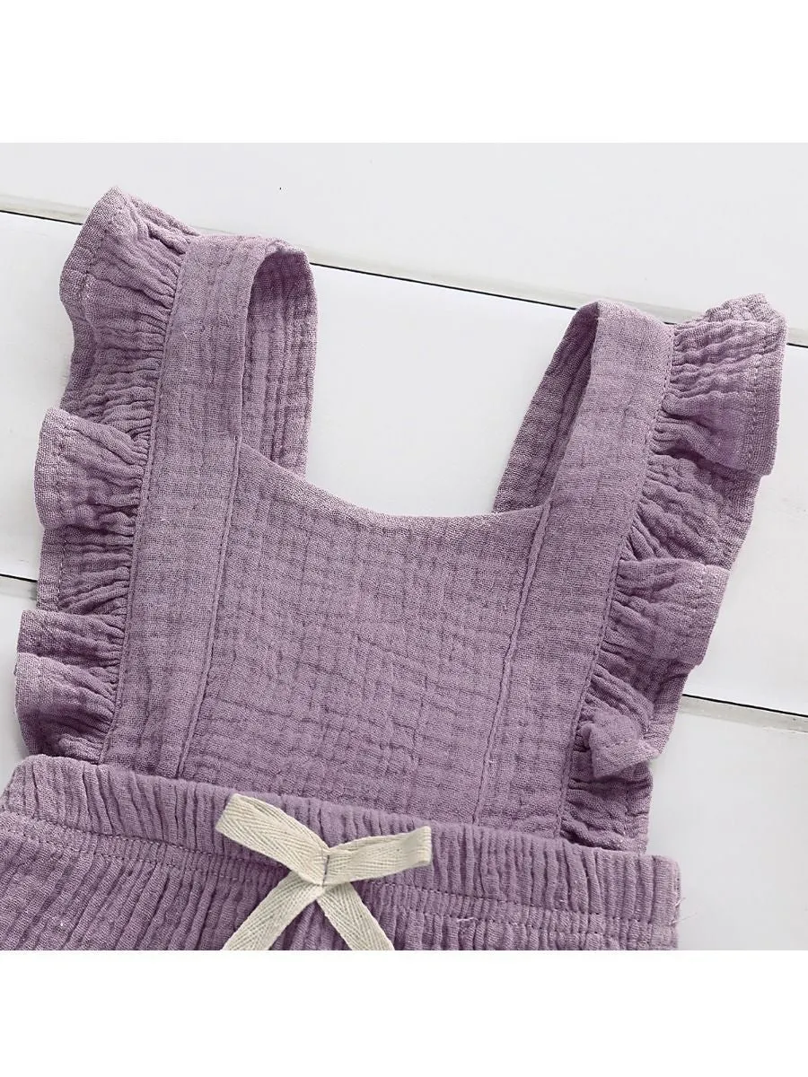 Solid Color Ruffle Muslin Baby Girl Onesie Romper